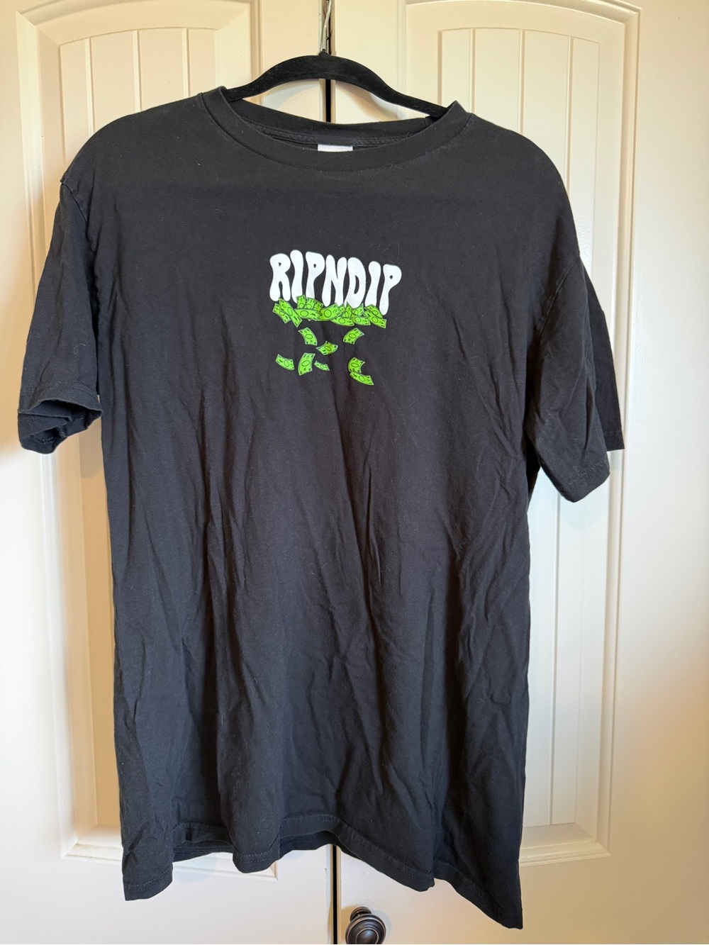 Ripndip Black Tee with White Logo and Green Money Graphic